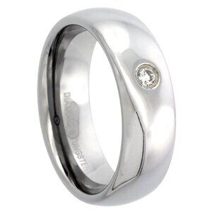 7mm Tungsten Diamond Wedding Ring Domed Polished Finish for him and her Comfort